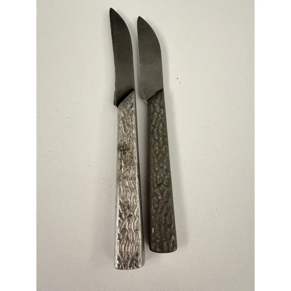 Vintage Quickcut 3 Inch Sheeps Foot Paring Knife Set Aluminum Handle USA 2pc